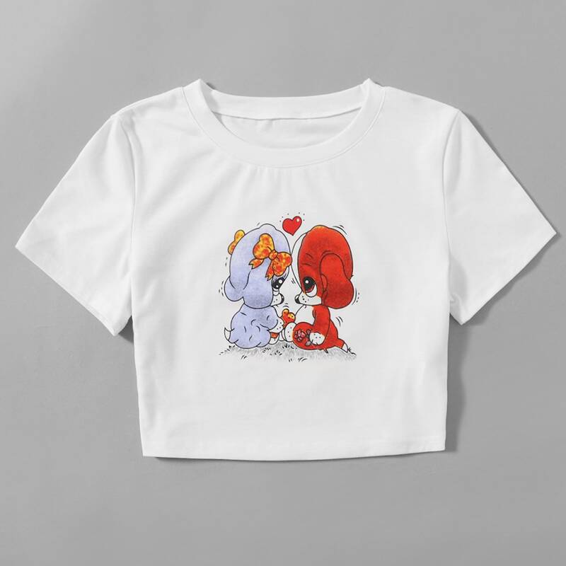 

Cartoon Graphic Crop Tee, White