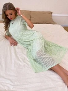 Đầm Viên lá sen màu trơn Thanh lịch - màu xanh lá - Xem 3