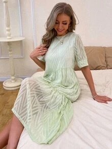 Đầm Viên lá sen màu trơn Thanh lịch - màu xanh lá - Xem 6