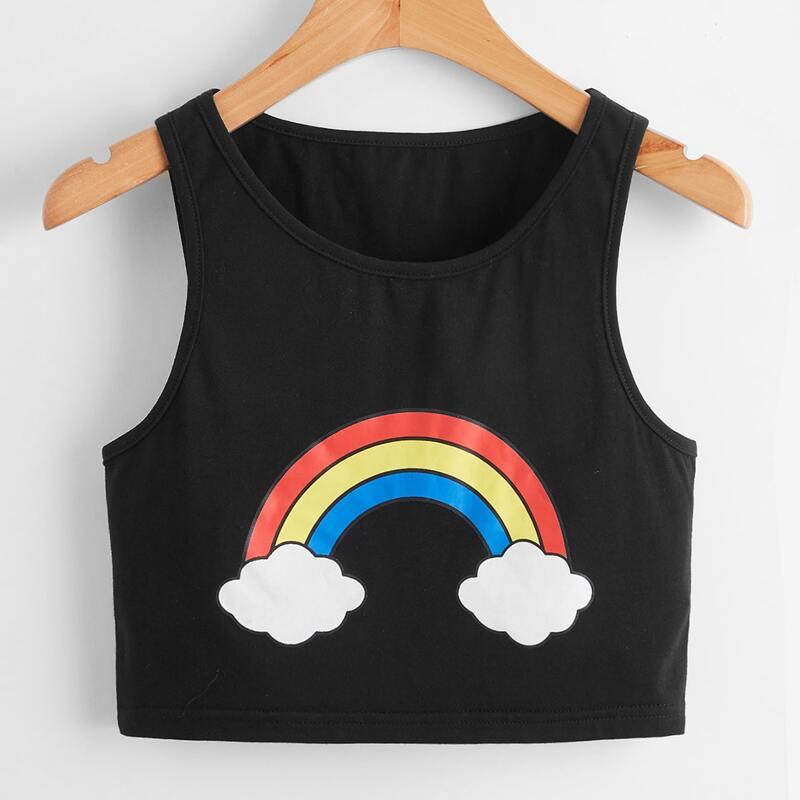

Rainbow Graphic Tank Top, Black