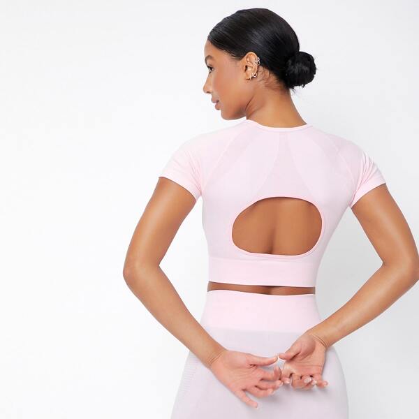 

Peekaboo Back Crop Sports Tee, Baby pink