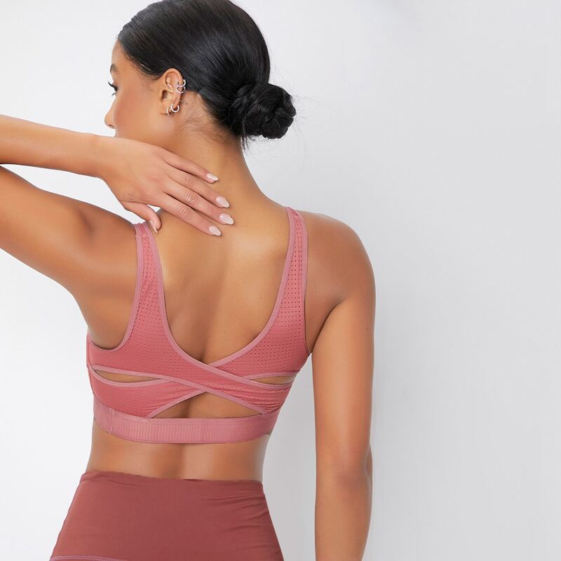 

Cut Out Back Solid Sports Bra, Dusty pink