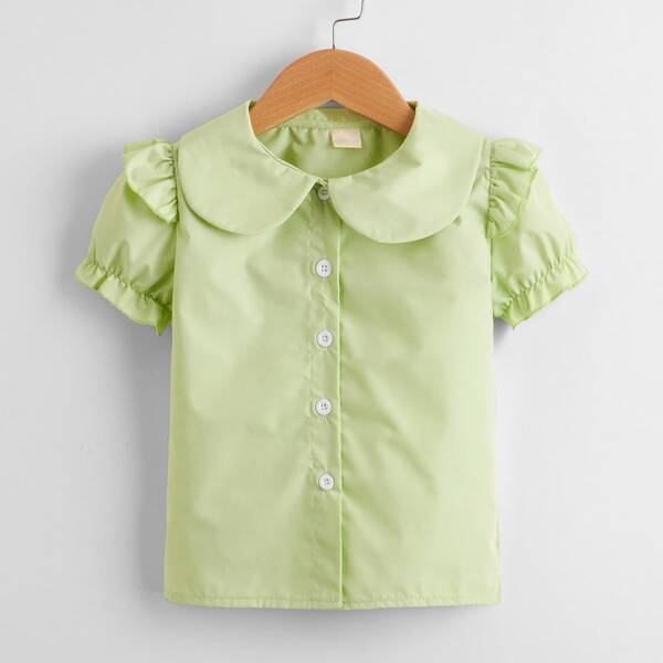 

Toddler Girls Ruffle Trim Peter Pan Collar Shirt, Green