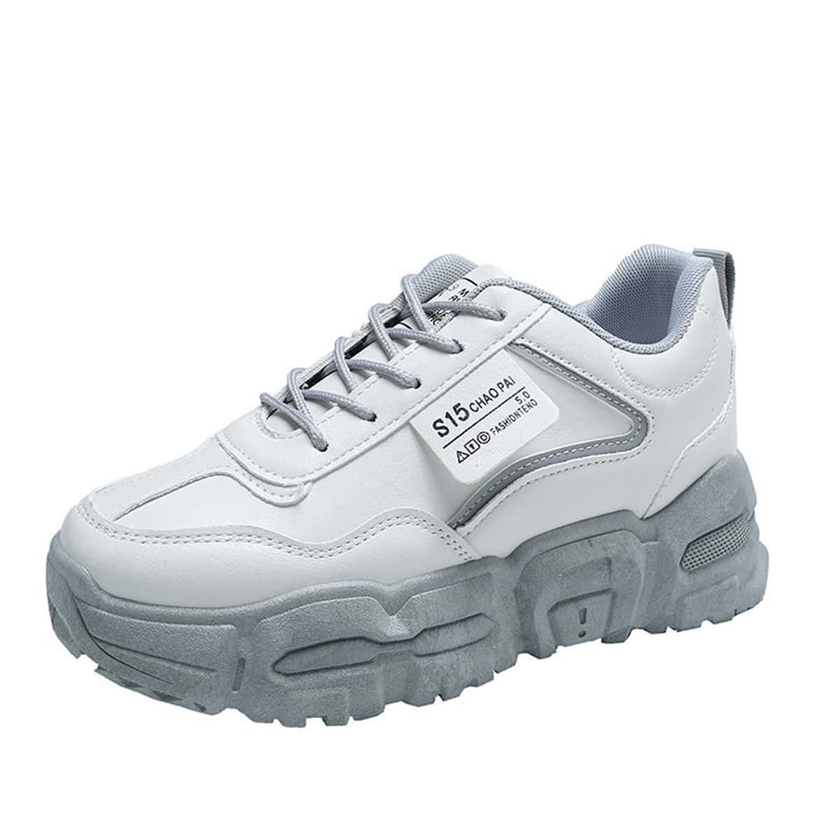 

Colorblock Sole Lace-up Chunky Sneakers, White