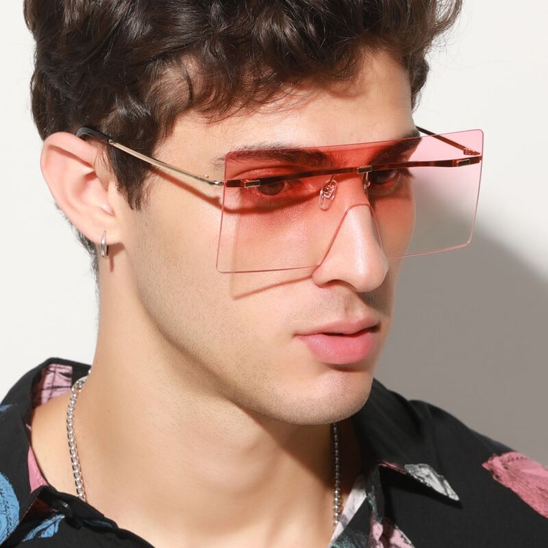 

Guys Rimless Square Frame Sunglasses, Pink