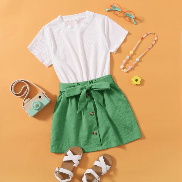 

Toddler Girls Solid Ribbed Tee & Belted Skirt, Multicolor