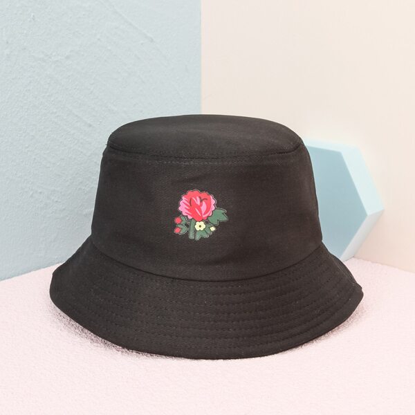 

Flower Print Bucket Hat, Black