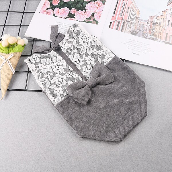 

Newborn Girl Contrast Lace Bow Back Bodysuit Photo Outfit, Grey