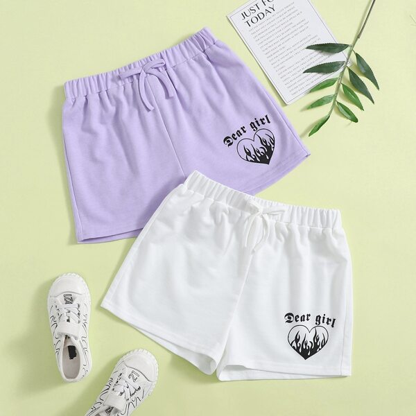 

Girls 2 Pack Letter Graphic Track Shorts, Multicolor