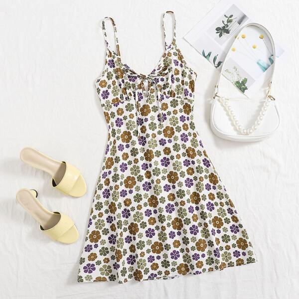 

Allover Floral Knot Front Cami Dress, Multicolor
