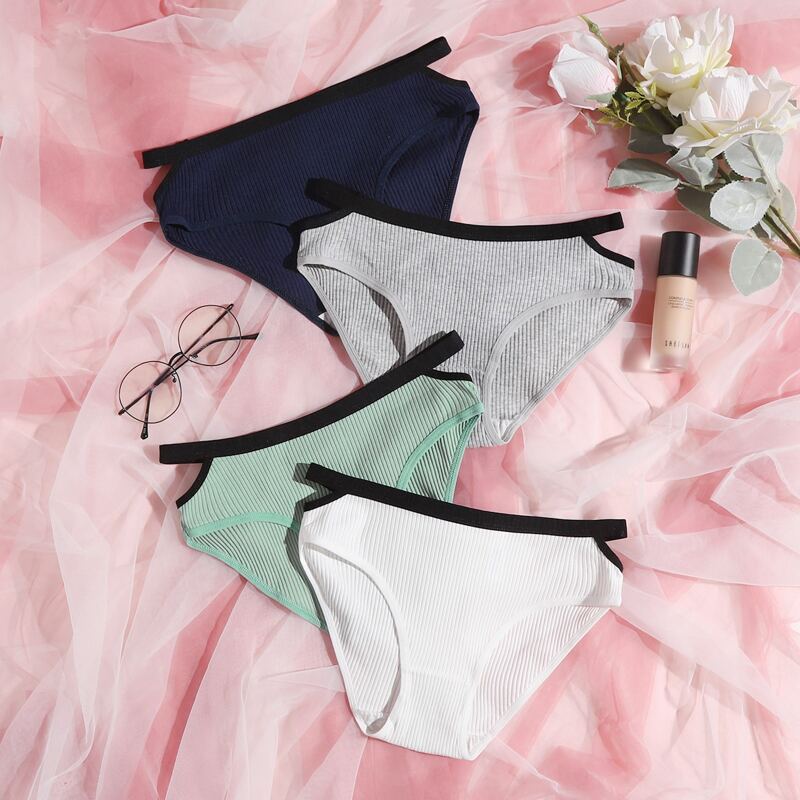 

4pack Contrast Binding Panty Set, Multicolor