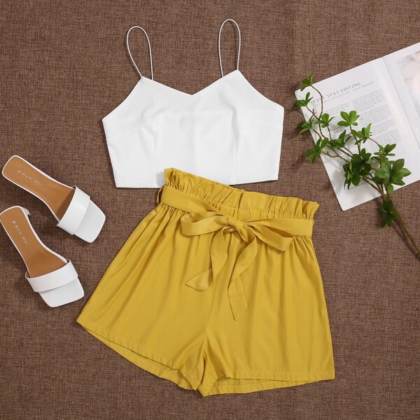 

Crop Cami Top & Paperbag Waist Shorts, Multicolor