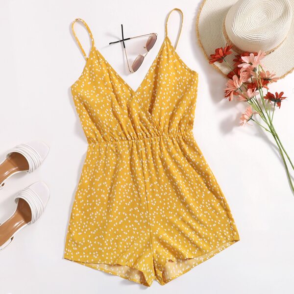 

Plus Wrap Front Allover Heart Print Romper, Ginger