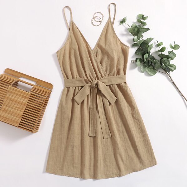 

Self Belted Cami Dress, Khaki