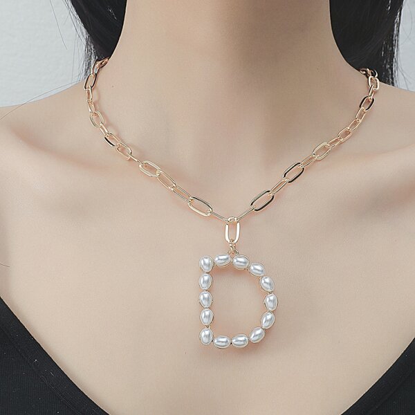 

Faux Pearl Letter Charm Necklace, Gold