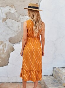 Vestido Volante rígido Lunares Casual - Mostaza Amarilla - Ver 2