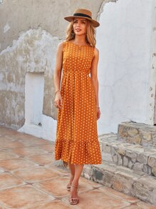 Vestido Volante rígido Lunares Casual - Mostaza Amarilla - Ver 5