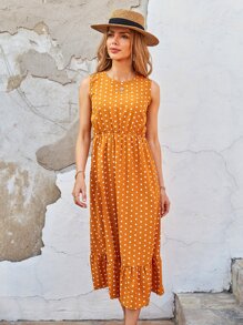 Vestido Volante rígido Lunares Casual - Mostaza Amarilla - Ver 6