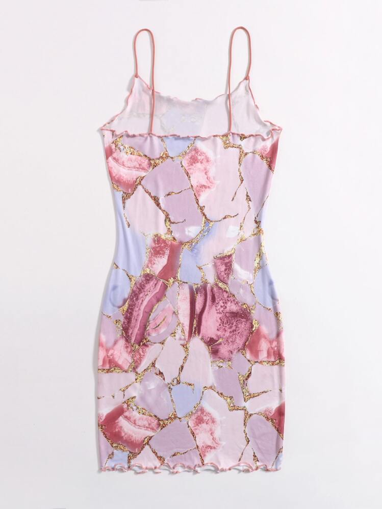 SHEIN Essnce Vestido de tirantes con estampado ribete en forma de lechuga - Multicolor - Añade 2