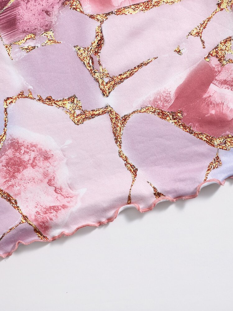 SHEIN Essnce Vestido de tirantes con estampado ribete en forma de lechuga - Multicolor - Añade 4