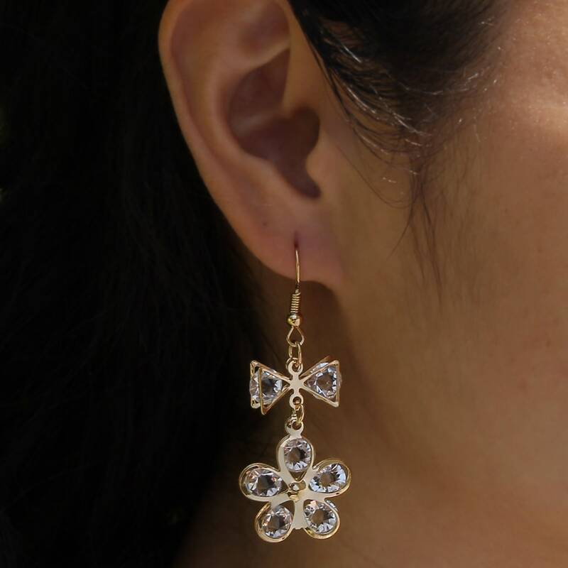 

Flower & Bow Drop Earrings, Gold