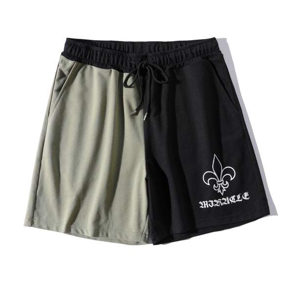 

Men Two Tone Graphic Print Drawstring Shorts, Multicolor