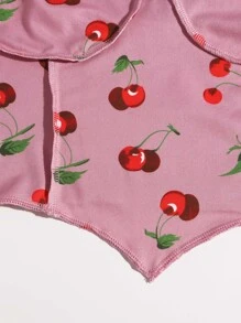 SHEIN EZwear Áo corset màu hồng họa tiết quả anh đào có đường viền bất đối xứng ở phía trước - Hồng - Xem 5