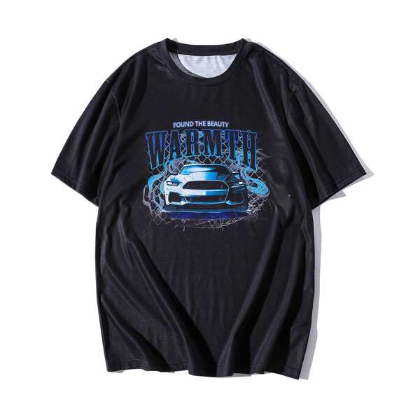 

Men Car And Slogan Graphic Tee, Black