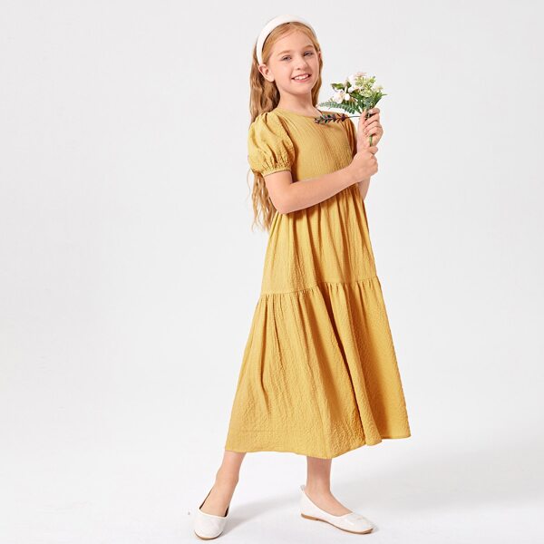 

Girls Puff Sleeve Flounce Hem Dress, Yellow