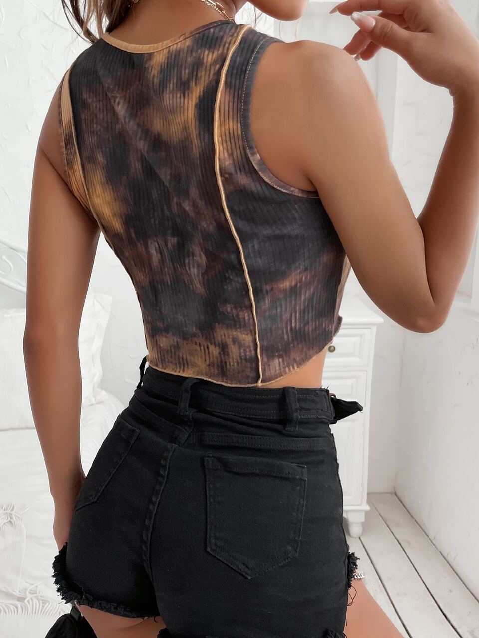 Tie Dye Lettuce Trim Tank Top