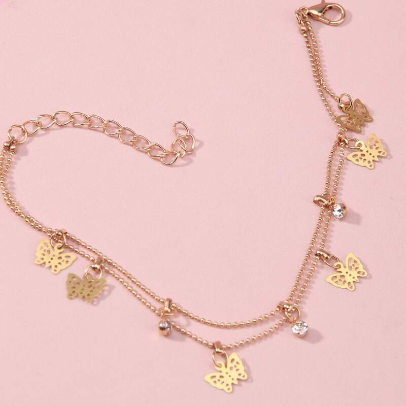 

Butterfly Double Layered Anklet, Gold