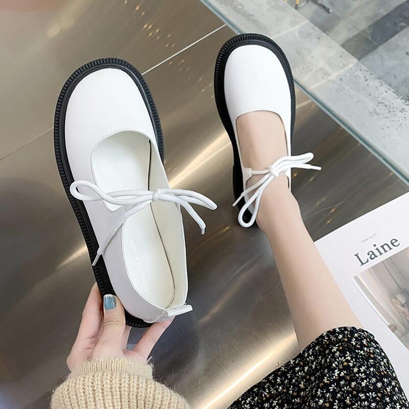 

Lace-up Front Mary Jane Flats, White