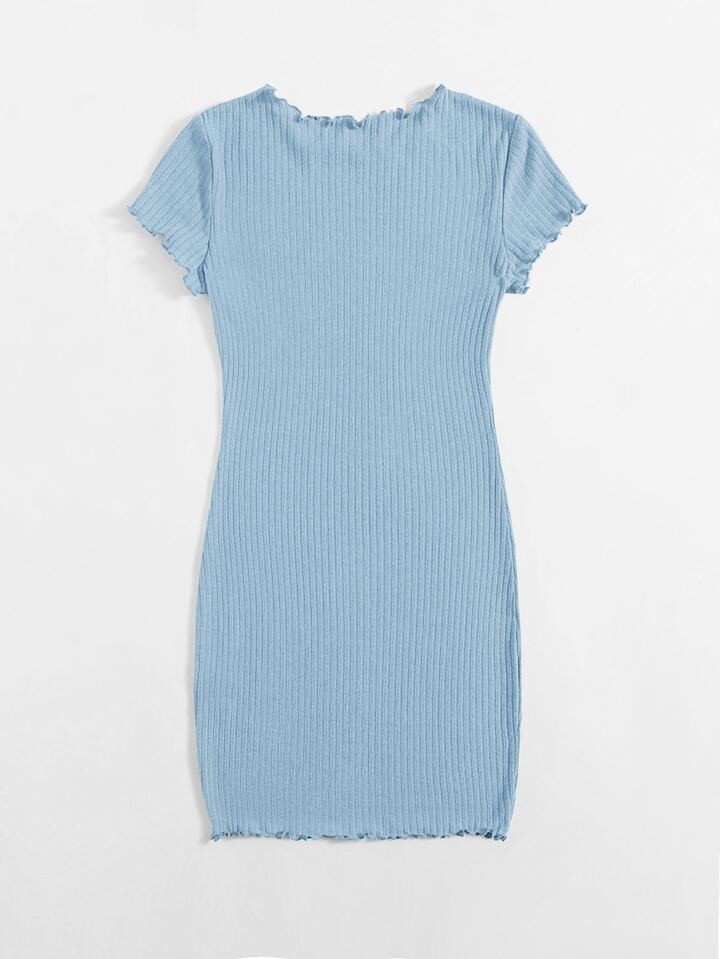 Our Plus Solid Lettuce Trim Rib-knit Bodycon Dress is such a vibe - ROMWE