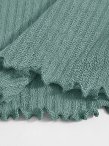 SHEIN EZwear Plus Solid Lettuce Trim Rib-knit Bodycon Dress - Green - View 3