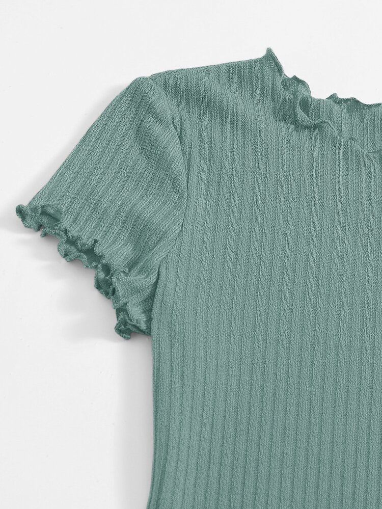 SHEIN EZwear Plus Solid Lettuce Trim Rib-knit Bodycon Dress - Green - View 4