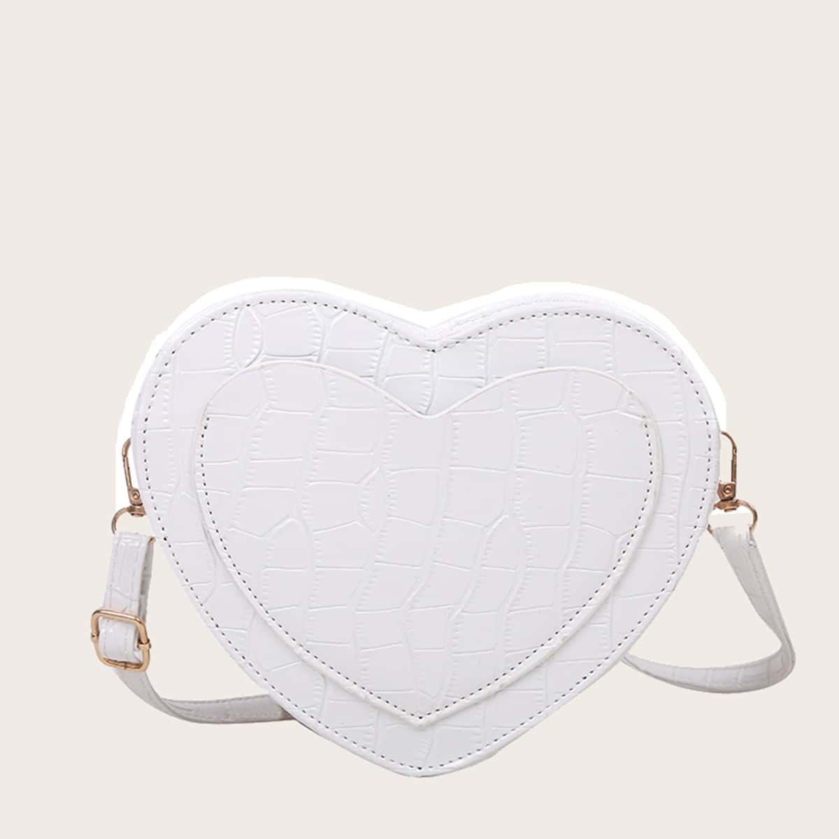 

Croc Embossed Heart Crossbody Bag, White