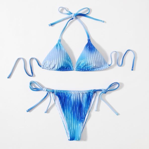 

Ombre Halter Thong Bikini Swimsuit, Blue