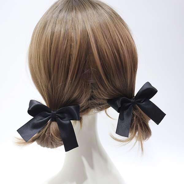 

2pcs Bow Decor Hair Clip, Black