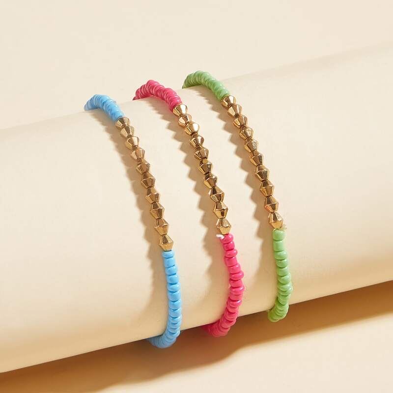 

3pcs Beaded Bracelet, Multicolor