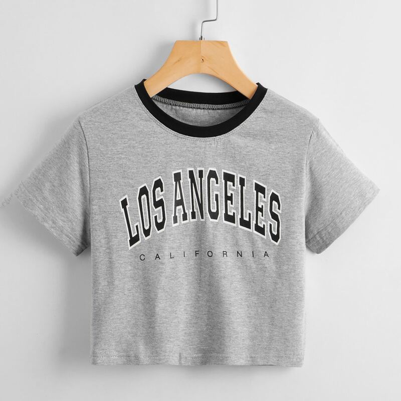 

Letter Ringer Crop Tee, Grey