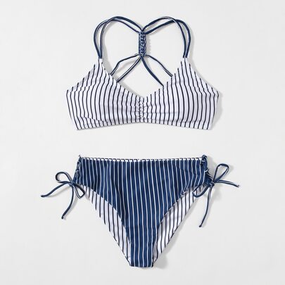 Striped Tie Side Bikini Swimsuit