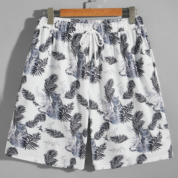 

Men Tiger Print Drawstring Waist Shorts, Multicolor