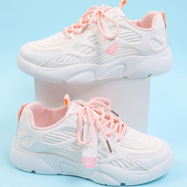 

Two Tone Textured Lace Up Front Sneakers, White