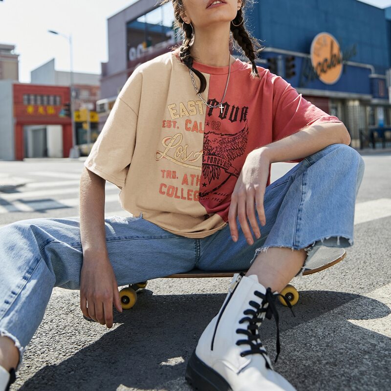 

Letter Graphic Colorblock Oversized Tee, Multicolor
