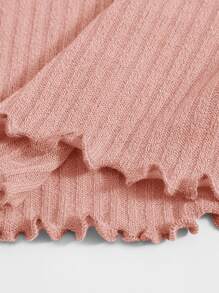 SHEIN EZwear Plus Solid Lettuce Trim Rib-knit Bodycon Dress - Baby Pink - View 3