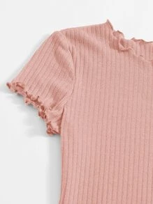 SHEIN EZwear Plus Solid Lettuce Trim Rib-knit Bodycon Dress - Baby Pink - View 4