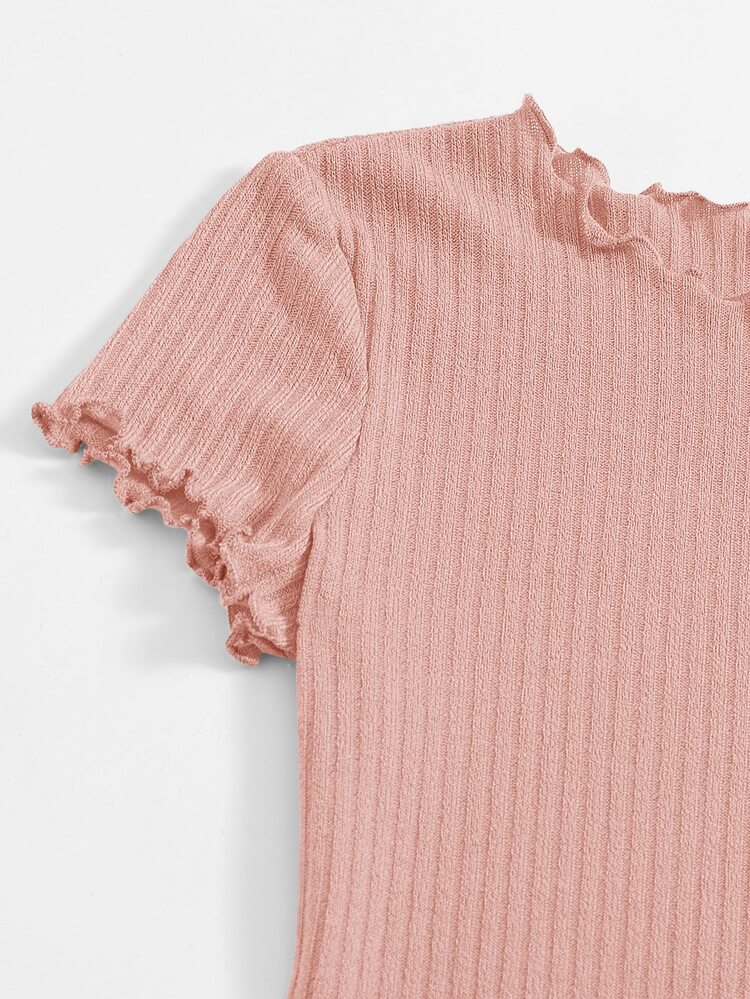 SHEIN EZwear Plus Solid Lettuce Trim Rib-knit Bodycon Dress - Baby Pink - View 4