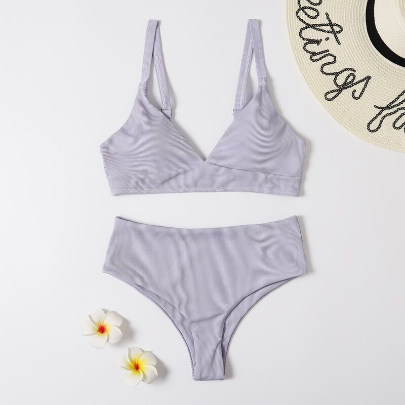 

Solid High Waist Bikini Swimsuit, Dusty purple