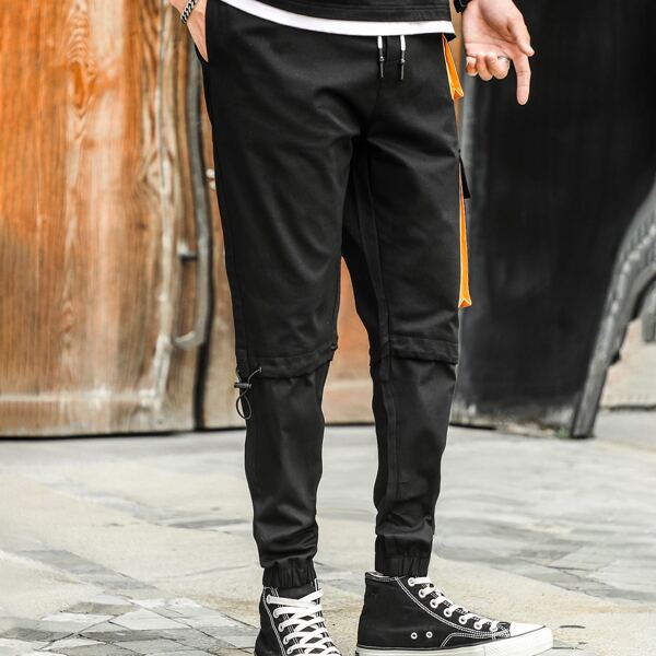 

Men Drawstring Detail Cargo Pants, Black