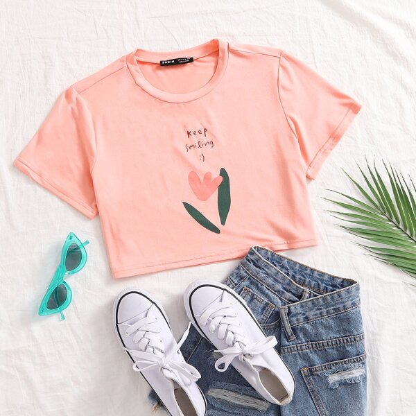 

Letter Graphic Crop Tee, Pink
